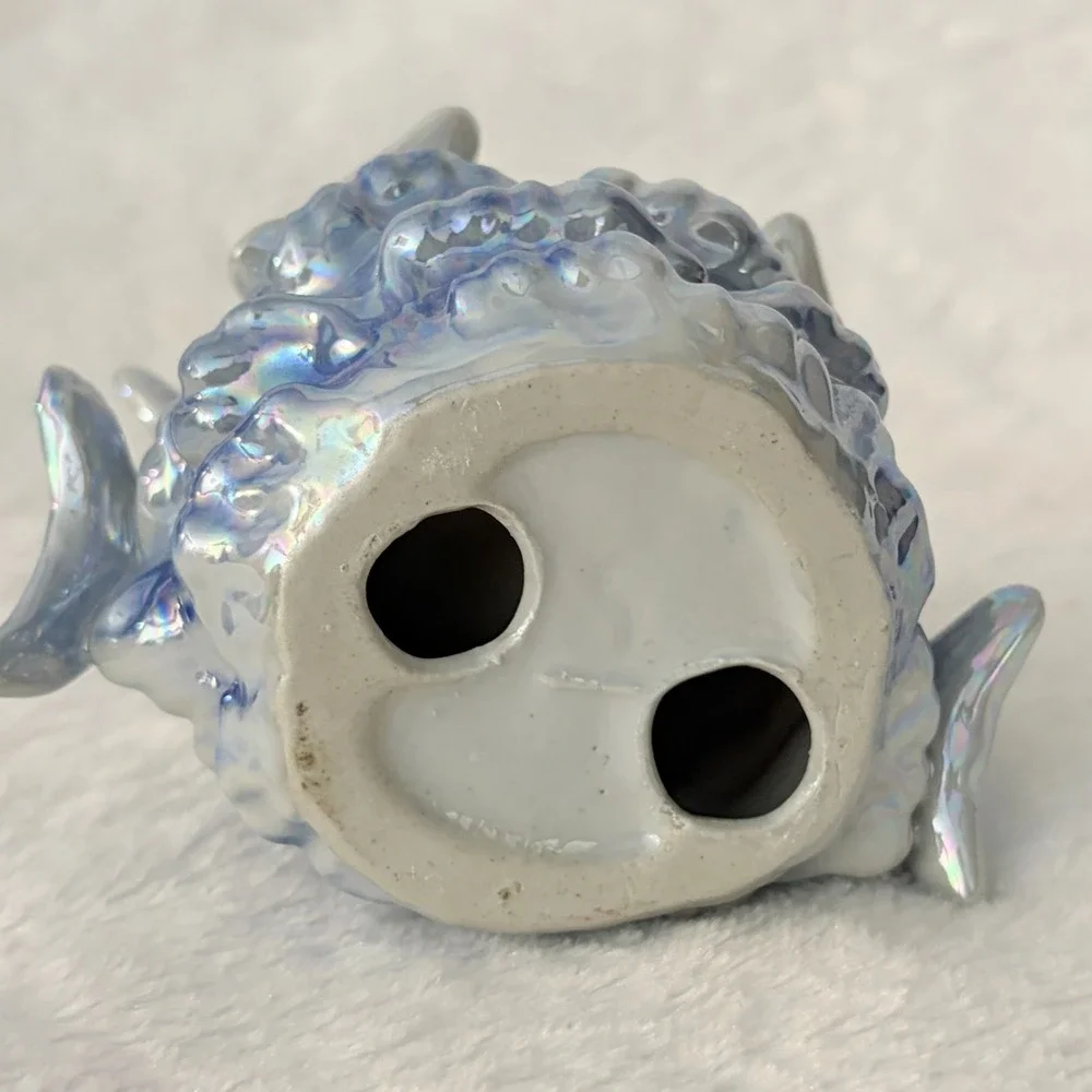 Iridescent Blue Ceramic Dolphin Family Statue Nautical Beach House Decor Vintage